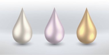 Birkaç tonda hafif parlak krem damlası. Gerçek bir sıvı damlası ya da altın gümüşü gibi erimiş çelik. 3B vektör illüstrasyonu.