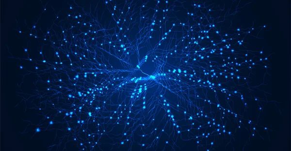 Nöron ağı. Sinirsel ağ yapısı. Dijital yapay organizma. İnsan beyin hücreleri veri analizi. Büyük bilimsel tıbbi konsept.