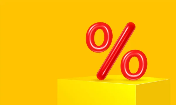 赤いパーセントはボックススタンドで黄色の背景にサインします ビッグセール 割引パーセント 最高の評価 ベクター3Dイラスト — ストック写真
