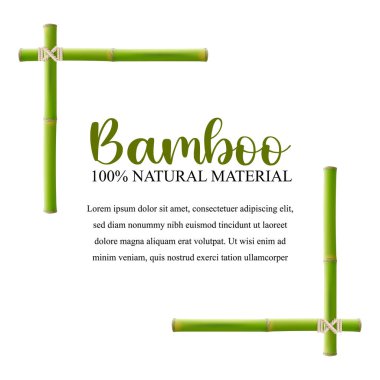 Bambu çerçevesi. Çerçevesine ip bağlanmış bambu çubukları. Ahşap sınır çerçevesi. Vektör çiçek arkaplanı.