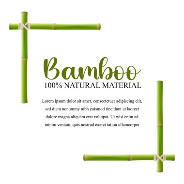 Bambu çerçevesi. Çerçevesine ip bağlanmış bambu çubukları. Ahşap sınır çerçevesi. Vektör çiçek arkaplanı.