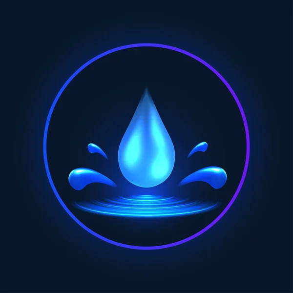 落下する水滴3Dネオン輝くイラスト 耐水性と防水サイン ハイドレーションと潤滑アイコン — ストック写真