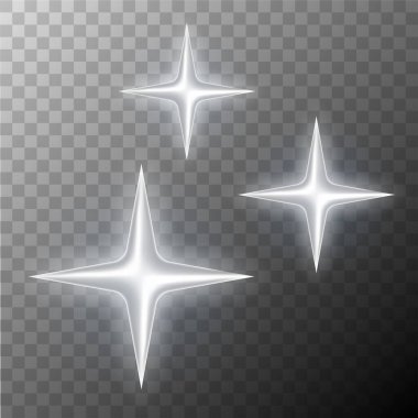 Parlak ve temiz yıldızlar. 3 boyutlu vektör tasarım elemanı. Şeffaf arkaplanda izole.