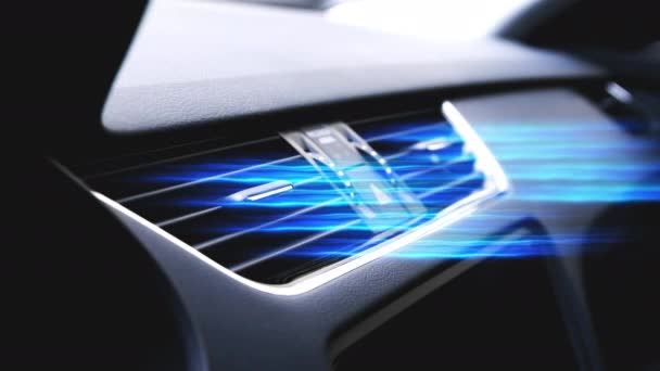 汽车加热器用蓝色气流吹冷空气调节器喷口 空气净化和过滤 清爽清香 — 图库视频影像