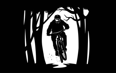 Dağ bisikletçisinin manzarası. MTB, enduro yokuş aşağı siluet