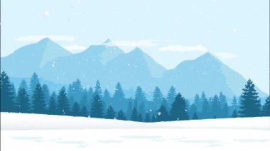 Dağlı ve karlı kış manzarası. Düz tasarım