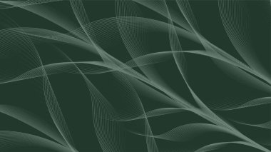 Akan beyaz kıvrımlı çizgileri olan yeşil arkaplan. Dinamik ve zarif dalga deseni. Çiçek stili
