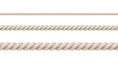 Beyaz arka planda düz gerçekçi vektör ipleri. Dekoratif ip.