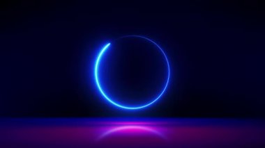 Yerde parlayan yeşil bir yüzük. Daire şeklinde podyum veya ışınlanma. PC oyun aksesuarları için gelecekçi ürün kalıbı. Görüntü teknolojisi ürünü için soyut yüksek teknoloji arkaplanı.