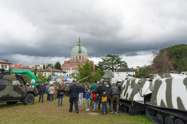 stock image Udine, Italy (13th May 2023) - Parco Moretti with military vehicles and some of the participants to the annual meeting of Alpini troops