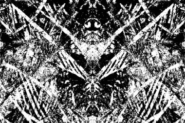 Soyut grunge desenli bir poster. Arkaplan kullanımı için tek renkli simetrik tasarım.