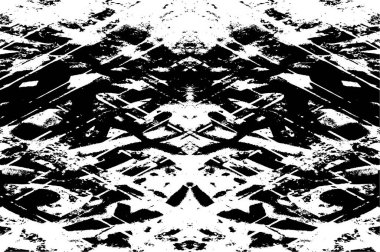 Grunge dokusu çatlaklar, cipsler, lekeler. Siyah ve beyaz yazdırılmış ögelerin soyut deseni