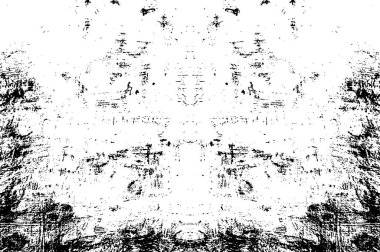 Grunge dokusu çatlaklar, cipsler, lekeler. Siyah ve beyaz yazdırılmış ögelerin soyut deseni