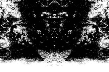 Grunge dokusu çatlaklar, cipsler, lekeler. Siyah ve beyaz yazdırılmış ögelerin soyut deseni