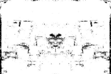 Grunge dokusu çatlaklar, cipsler, lekeler. Siyah ve beyaz yazdırılmış ögelerin soyut deseni