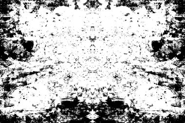 Grunge dokusu çatlaklar, cipsler, lekeler. Siyah ve beyaz yazdırılmış ögelerin soyut deseni