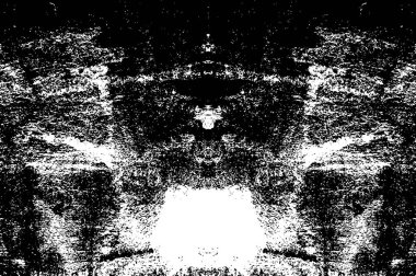 Grunge dokusu çatlaklar, cipsler, lekeler. Siyah ve beyaz yazdırılmış ögelerin soyut deseni