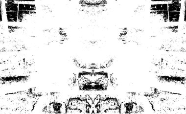 Grunge dokusu çatlaklar, cipsler, lekeler. Siyah ve beyaz yazdırılmış ögelerin soyut deseni