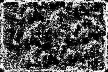 Grunge üst üste biniyor. Soyut siyah-beyaz vektör arkaplanı. Çatlak, leke ve noktalarda kirli desenli tek renkli klasik yüzey. Karanlık korku tarzında eski bir duvar.