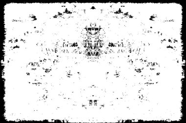 Grunge üst üste biniyor. Soyut siyah-beyaz vektör arkaplanı. Çatlak, leke ve noktalarda kirli desenli tek renkli klasik yüzey. Karanlık korku tarzında eski bir duvar.