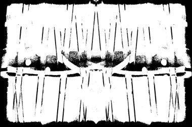 Grunge üst üste biniyor. Soyut siyah-beyaz vektör arkaplanı. Çatlak, leke ve noktalarda kirli desenli tek renkli klasik yüzey. Karanlık korku tarzında eski bir duvar.