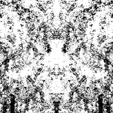 Grunge üst üste biniyor. Soyut siyah-beyaz vektör arkaplanı. Çatlak, leke ve noktalarda kirli desenli tek renkli klasik yüzey. Karanlık korku tarzında eski bir duvar.