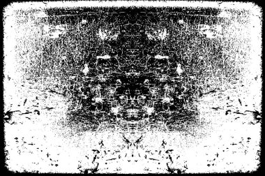 Grunge üst üste biniyor. Soyut siyah-beyaz vektör arkaplanı. Çatlak, leke ve noktalarda kirli desenli tek renkli klasik yüzey. Karanlık korku tarzında eski bir duvar.