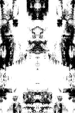 Grunge üst üste biniyor. Soyut siyah-beyaz vektör arkaplanı. Çatlak, leke ve noktalarda kirli desenli tek renkli klasik yüzey. Karanlık korku tarzında eski bir duvar.