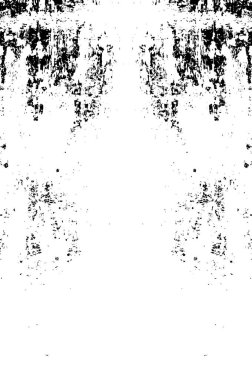 Grunge üst üste biniyor. Soyut siyah-beyaz vektör arkaplanı. Çatlak, leke ve noktalarda kirli desenli tek renkli klasik yüzey. Karanlık korku tarzında eski bir duvar.