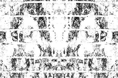 Grunge üst üste biniyor. Soyut siyah-beyaz vektör arkaplanı. Çatlak, leke ve noktalarda kirli desenli tek renkli klasik yüzey. Karanlık korku tarzında eski bir duvar.