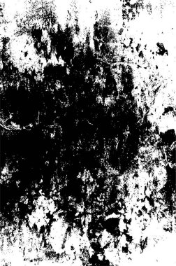 Grunge üst üste biniyor. Soyut siyah-beyaz vektör arkaplanı. Çatlak, leke ve noktalarda kirli desenli tek renkli klasik yüzey. Karanlık korku tarzında eski bir duvar.