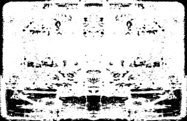 Grunge üst üste biniyor. Soyut siyah-beyaz vektör arkaplanı. Çatlak, leke ve noktalarda kirli desenli tek renkli klasik yüzey. Karanlık korku tarzında eski bir duvar.