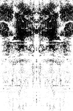 Grunge üst üste biniyor. Soyut siyah-beyaz vektör arkaplanı. Çatlak, leke ve noktalarda kirli desenli tek renkli klasik yüzey. Karanlık korku tarzında eski bir duvar.