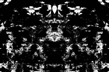 Grunge üst üste biniyor. Soyut siyah-beyaz vektör arkaplanı. Çatlak, leke ve noktalarda kirli desenli tek renkli klasik yüzey. Karanlık korku tarzında eski bir duvar.