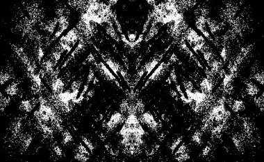 Grunge üst üste biniyor. Soyut siyah-beyaz vektör arkaplanı. Çatlak, leke ve noktalarda kirli desenli tek renkli klasik yüzey. Karanlık korku tarzında eski bir duvar.