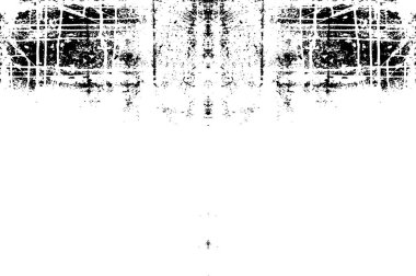 Grunge üst üste biniyor. Soyut siyah-beyaz vektör arkaplanı. Çatlak, leke ve noktalarda kirli desenli tek renkli klasik yüzey. Karanlık korku tarzında eski bir duvar.