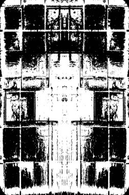 Soyut grunge desenli siyah beyaz arka plan. Tek renkli simetrik tasarım.