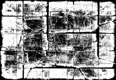 Grunge üst üste biniyor. Soyut siyah-beyaz vektör arkaplanı. Çatlak, leke ve noktalarda kirli desenli tek renkli klasik yüzey. Karanlık korku tarzında eski bir duvar.