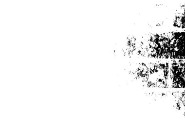 Grunge üst üste biniyor. Soyut siyah-beyaz vektör arkaplanı. Çatlak, leke ve noktalarda kirli desenli tek renkli klasik yüzey. Karanlık korku tarzında eski bir duvar.