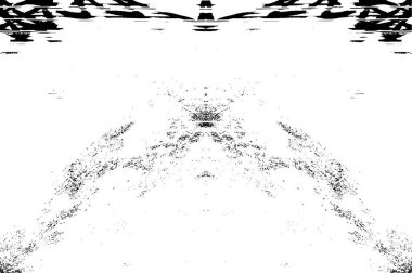 Grunge üst üste biniyor. Soyut siyah-beyaz vektör arkaplanı. Çatlak, leke ve noktalarda kirli desenli tek renkli klasik yüzey. Karanlık korku tarzında eski bir duvar.