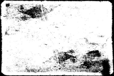 Grunge üst üste biniyor. Soyut siyah-beyaz vektör arkaplanı. Çatlak, leke ve noktalarda kirli desenli tek renkli klasik yüzey. Karanlık korku tarzında eski bir duvar.