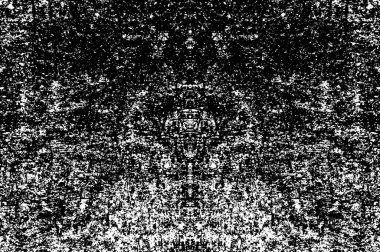 Grunge üst üste biniyor. Soyut siyah-beyaz vektör arkaplanı. Çatlak, leke ve noktalarda kirli desenli tek renkli klasik yüzey. Karanlık korku tarzında eski bir duvar.