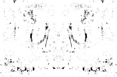 Grunge üst üste biniyor. Soyut siyah-beyaz vektör arkaplanı. Çatlak, leke ve noktalarda kirli desenli tek renkli klasik yüzey. Karanlık korku tarzında eski bir duvar.