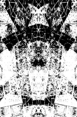 Grunge üst üste biniyor. Soyut siyah-beyaz vektör arkaplanı. Çatlak, leke ve noktalarda kirli desenli tek renkli klasik yüzey. Karanlık korku tarzında eski bir duvar.