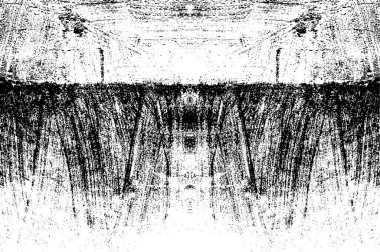 Grunge üst üste biniyor. Soyut siyah-beyaz vektör arkaplanı. Çatlak, leke ve noktalarda kirli desenli tek renkli klasik yüzey. Karanlık korku tarzında eski bir duvar.