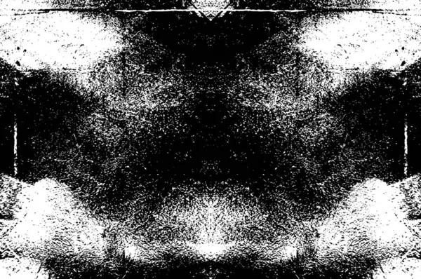 Grunge üst üste biniyor. Soyut siyah-beyaz vektör arkaplanı. Çatlak, leke ve noktalarda kirli desenli tek renkli klasik yüzey. Karanlık korku tarzında eski bir duvar.