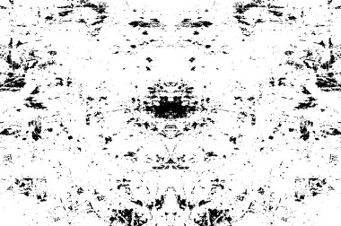 Soyut grunge desenli siyah beyaz çizimler. Tek renkli simetrik tasarım.