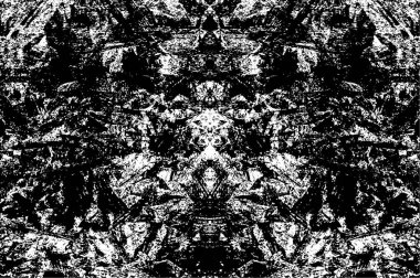 Grunge üst üste biniyor. Soyut siyah-beyaz vektör arkaplanı. Çatlak, leke ve noktalarda kirli desenli tek renkli klasik yüzey. Karanlık korku tarzında eski bir duvar.