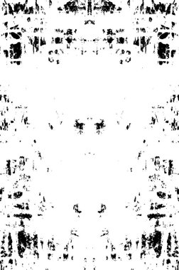 Grunge üst üste biniyor. Soyut siyah-beyaz vektör arkaplanı. Çatlak, leke ve noktalarda kirli desenli tek renkli klasik yüzey. Karanlık korku tarzında eski bir duvar.