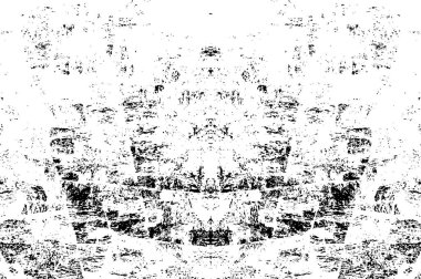 Grunge üst üste biniyor. Soyut siyah-beyaz vektör arkaplanı. Çatlak, leke ve noktalarda kirli desenli tek renkli klasik yüzey. Karanlık korku tarzında eski bir duvar.